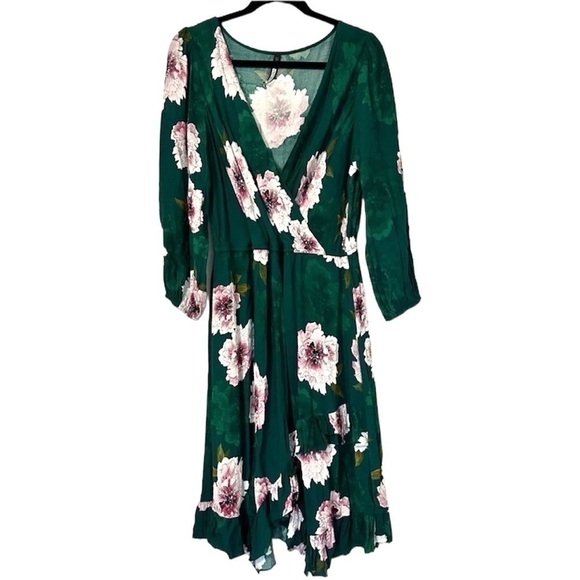 Anthropologie Green Floral Ruffle Trim Dress - Picture 1 of 6